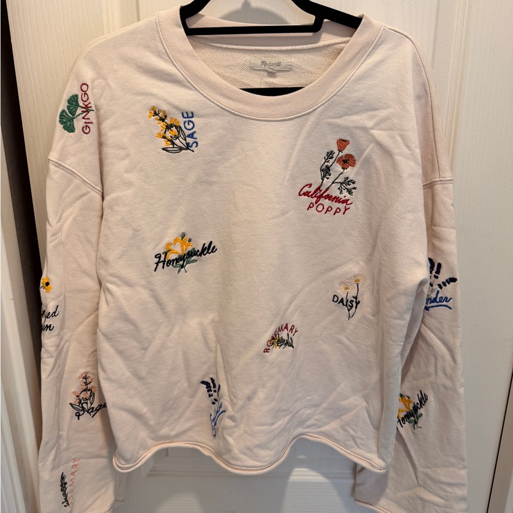 Madewell Embroidered Floral Crewneck Sweatshirt - Light Pink